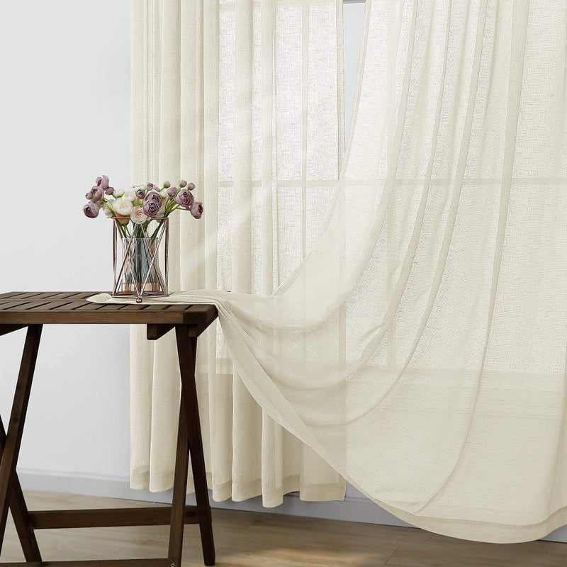 koufall Beige Curtains 108 ines Long for Patio Outdoor Set of 2 Panels Extra Long Summer Light Filtering Linen Look Semi Sheer Drapes for Sliding Glass Door Living Room Farmhouse 52x108 Length Cream - Image 5